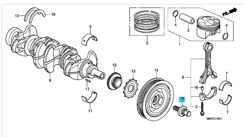 Genuine Honda Civic Type-R Crankshaft Pulley Bolt 2007-2011 (90017PCX013) - Image 2