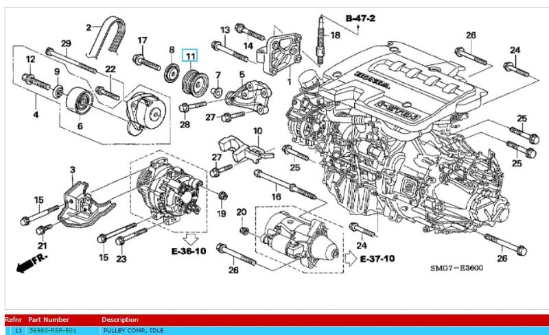 Genuine Honda Civic 2.2 Diesel Idle Pulley 2006-2011 (56980RSRE01) - Image 2