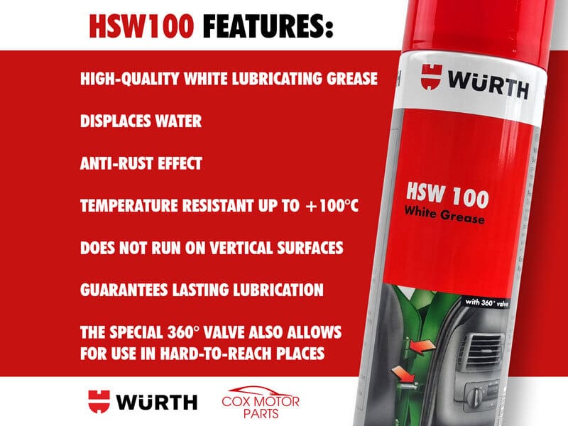 Wurth HSW 100 White Grease, Water Displacer and Lubricant with 360° Valve | 500ml Spray Can