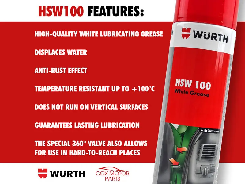 Wurth HSW 100 White Grease, Water Displacer and Lubricant with 360° Valve | 500ml Spray Can