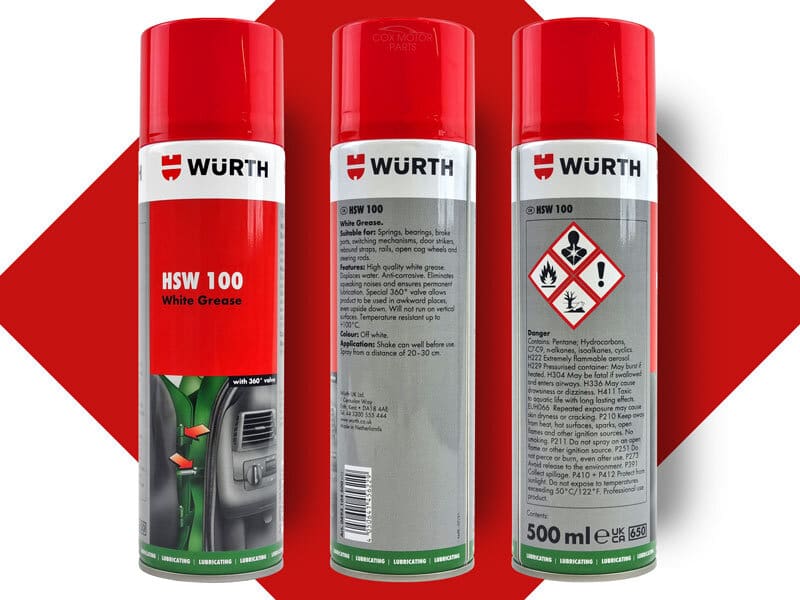 Wurth HSW 100 White Grease, Water Displacer and Lubricant with 360° Valve | 500ml Spray Can