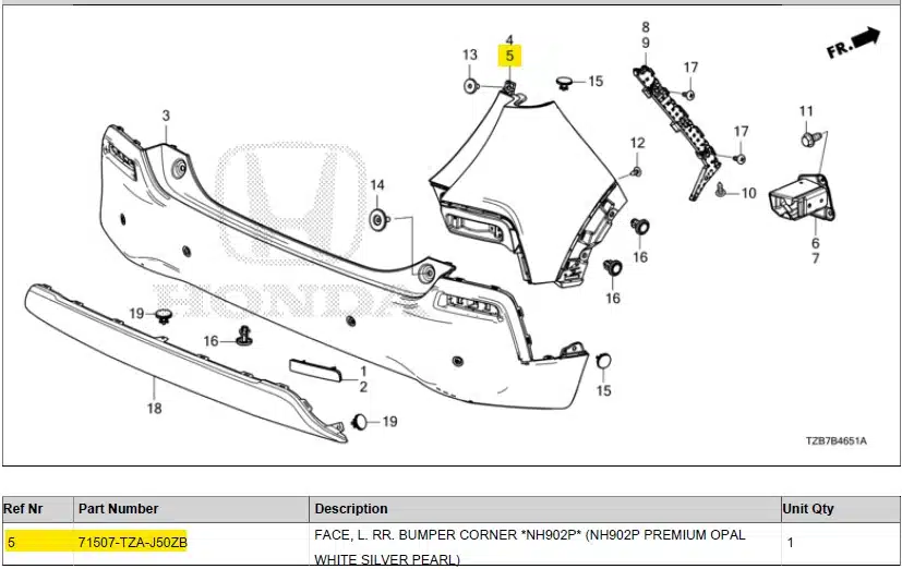 Genuine Honda Jazz 2020-Onwards Left Rear Bumper Corner Panel - NH902P Premium Opal White Silver Pearl (71507TZAJ50ZB) - Image 4