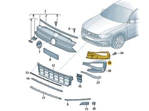 Genuine VW Passat Front Left Fog Light Grille 2015-2024 (Black) (3G0853665Q9B9)